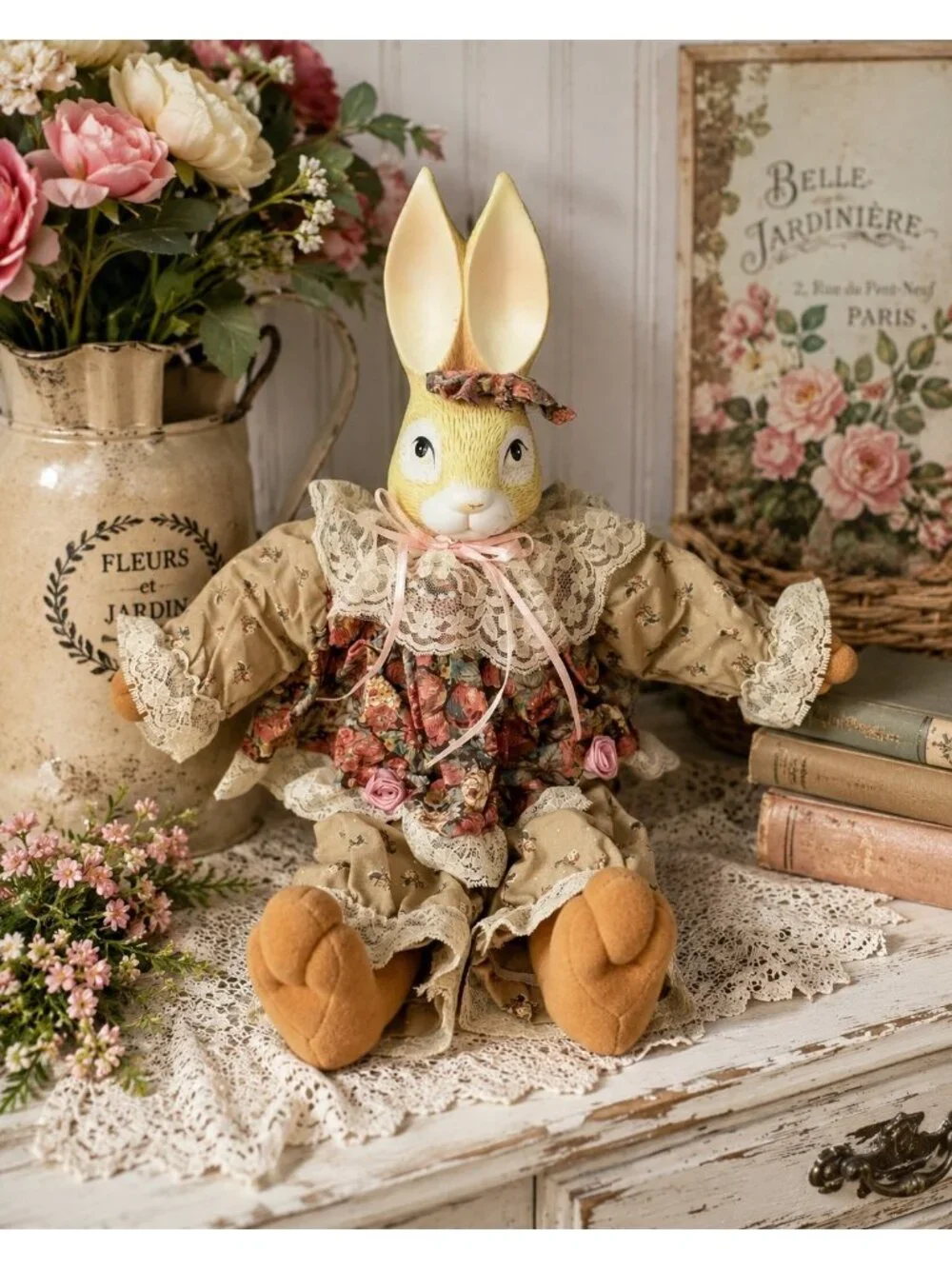 House of Lloyd Wendy Wabbit Bunny Rabbit Plush Doll Lace Floral Victorian Easter
